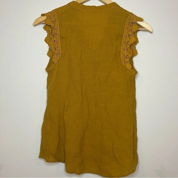 ☀️E&M Boho Mustard Lace Sleeveless Front Tie Blouse Top - Picture 6 of 6